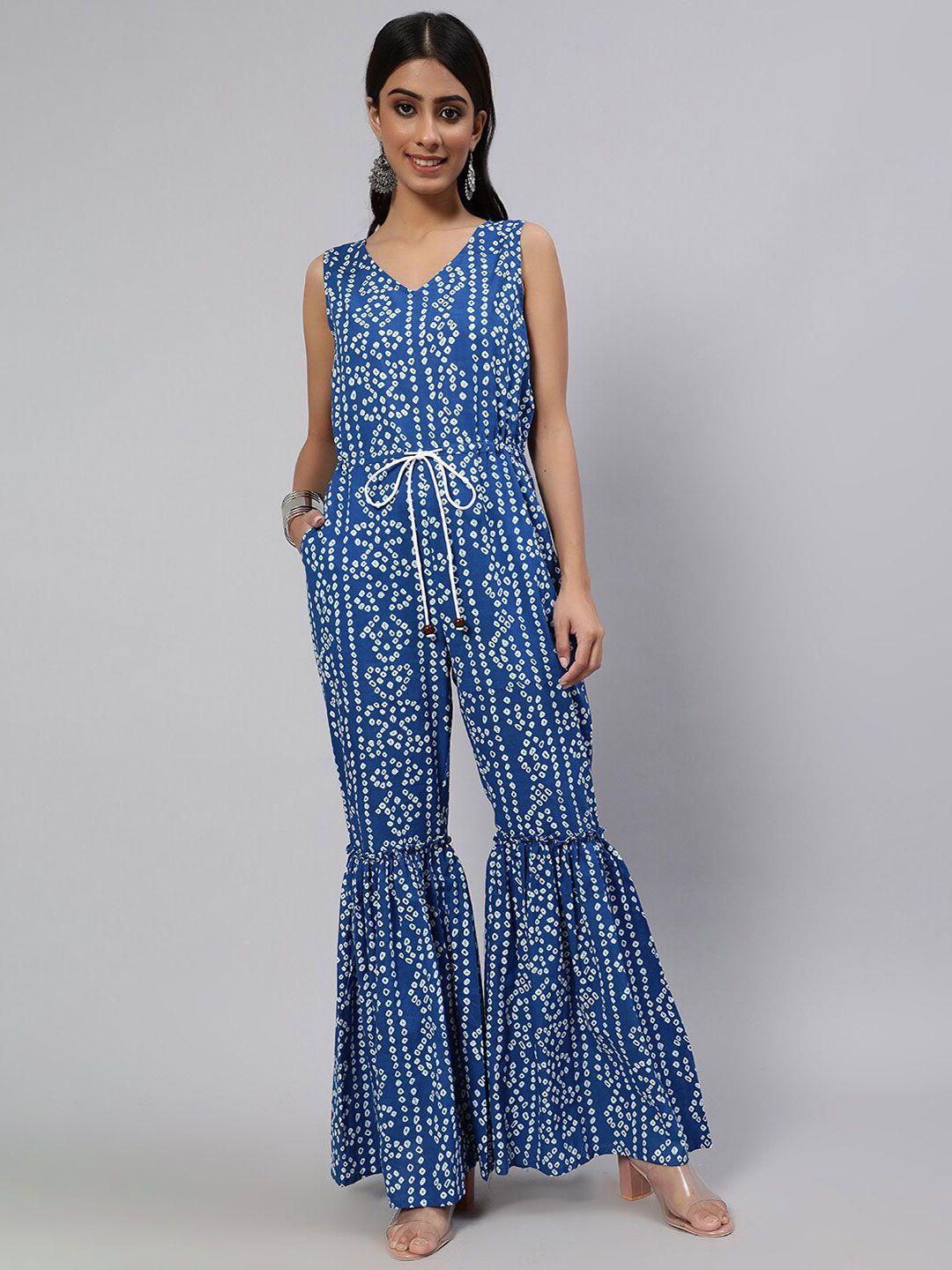 aks blue & white printed basic jumpsuit