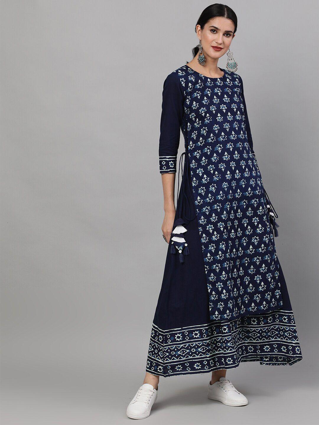aks blue ethnic motifs print maxi dress