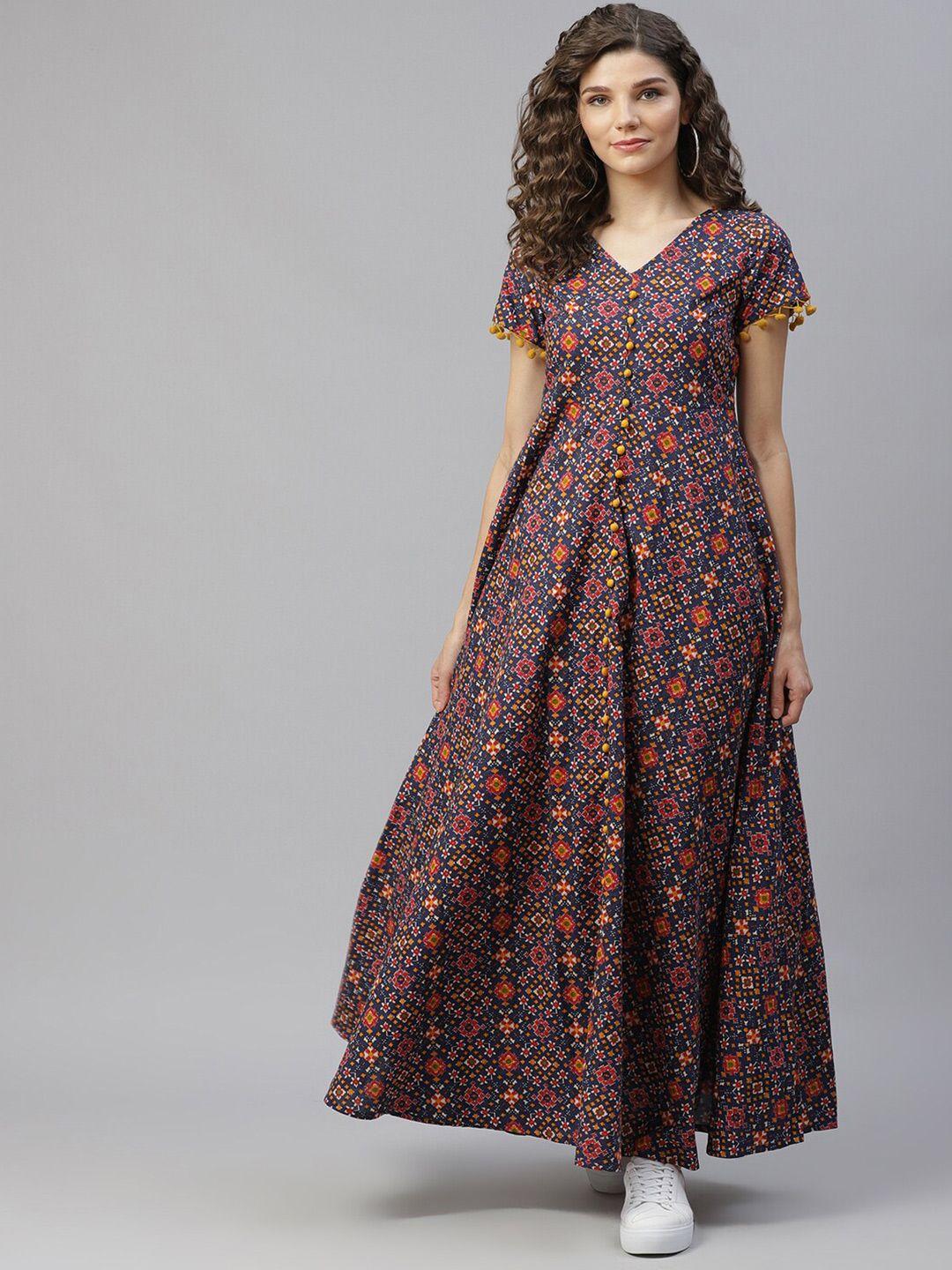 aks blue floral print a-line dress