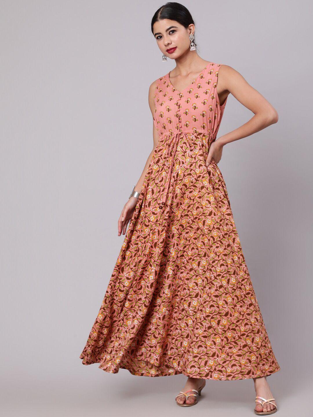 aks brown floral print maxi dress