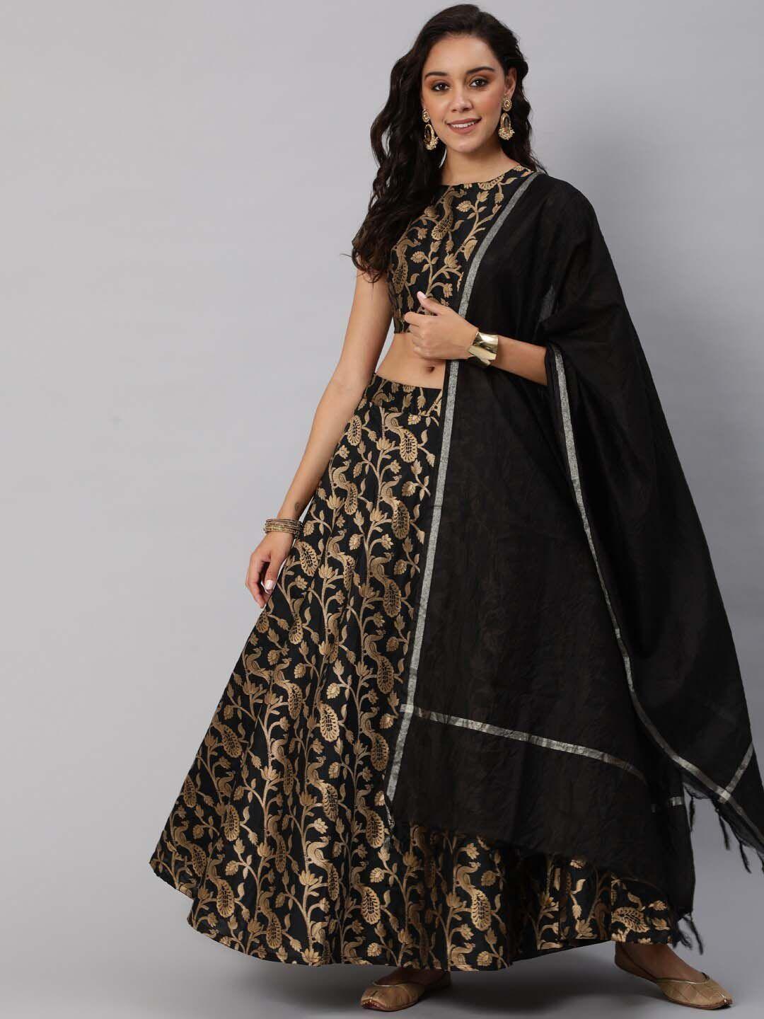 aks couture black & gold-toned ready to wear lehenga & blouse with dupatta