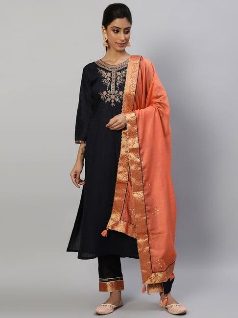 aks couture black embroidered kurta with pant & dupatta