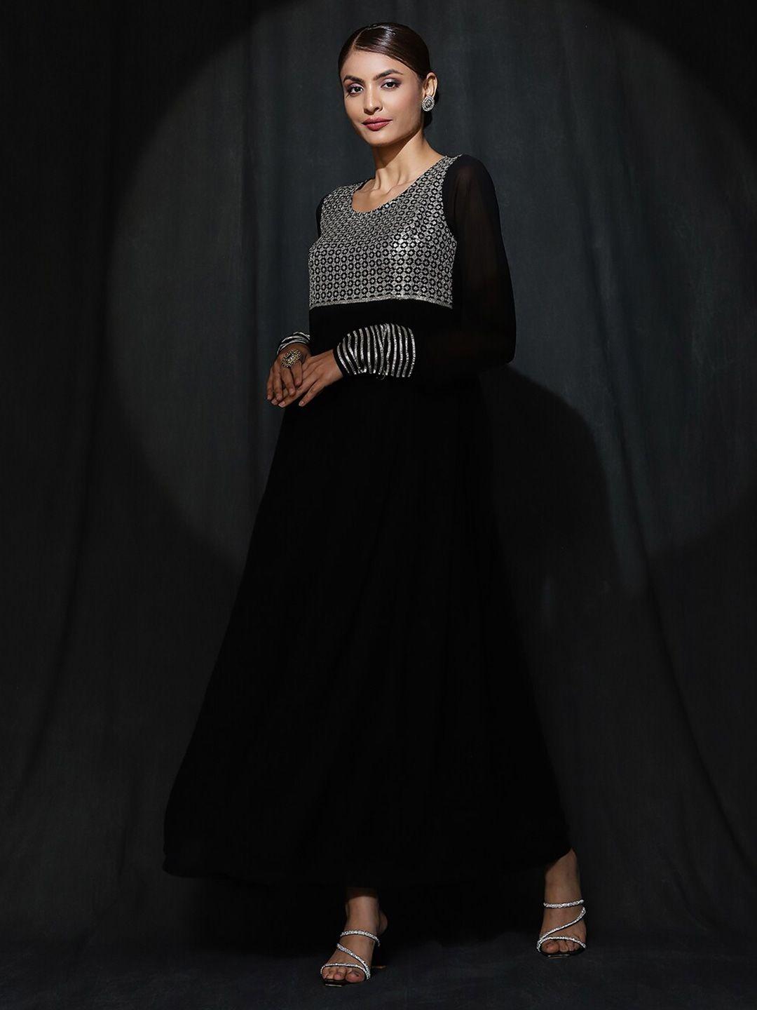 aks couture black georgette maxi dress