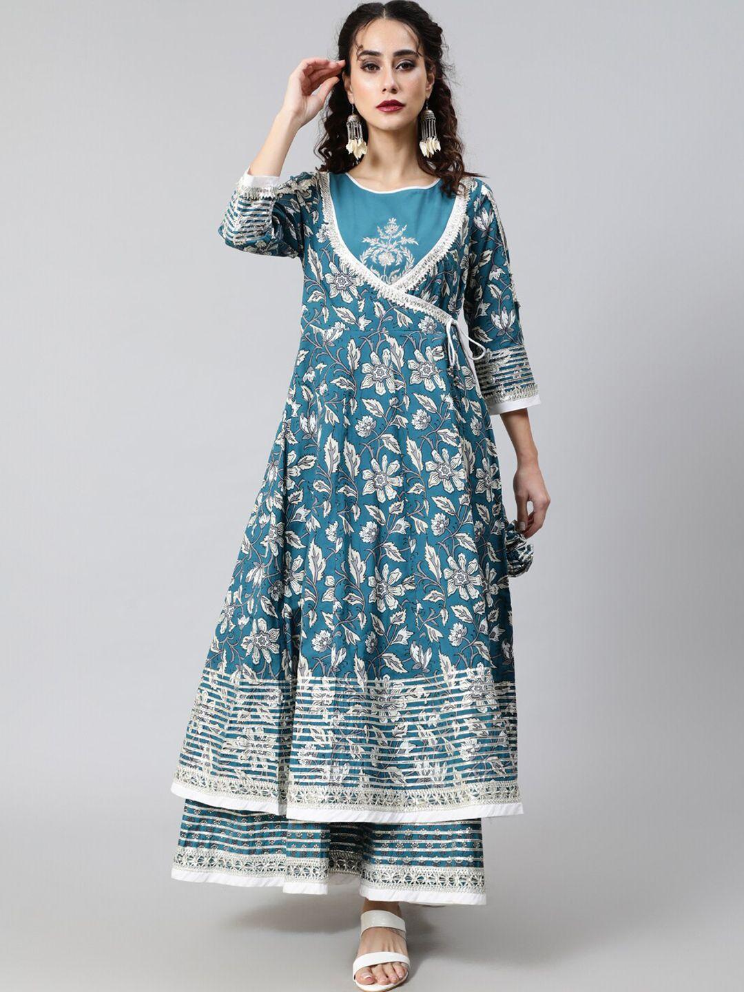 aks couture blue floral print maxi dress