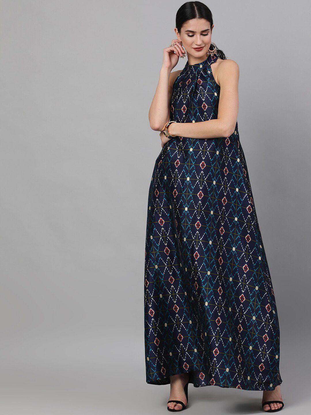 aks couture ethnic motif printed halter neck maxi a-line ethnic dress