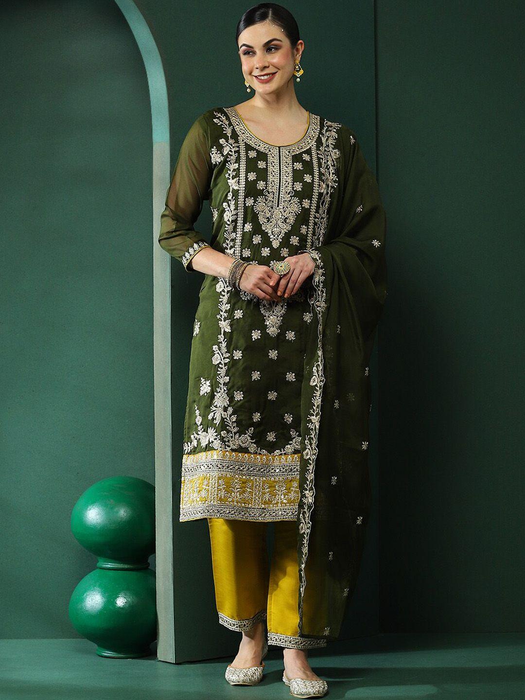 aks couture ethnic motifs embroidered regular thread work kurta with trousers & dupatta