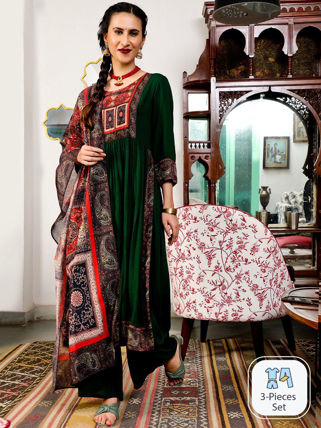 aks couture ethnic motifs printed a-line kurta with palazzos & dupatta