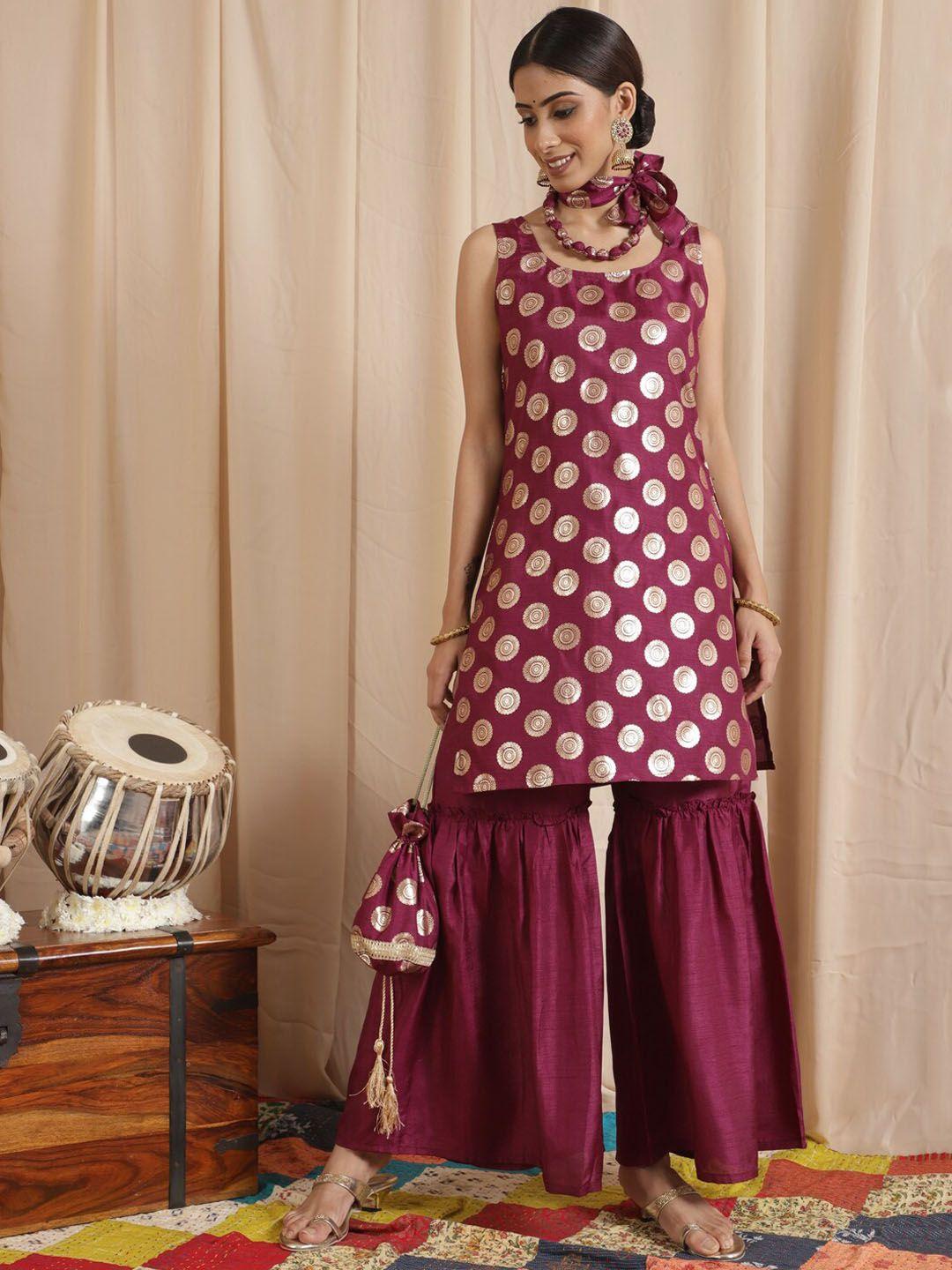 aks couture ethnic motifs printed kurta with sharara