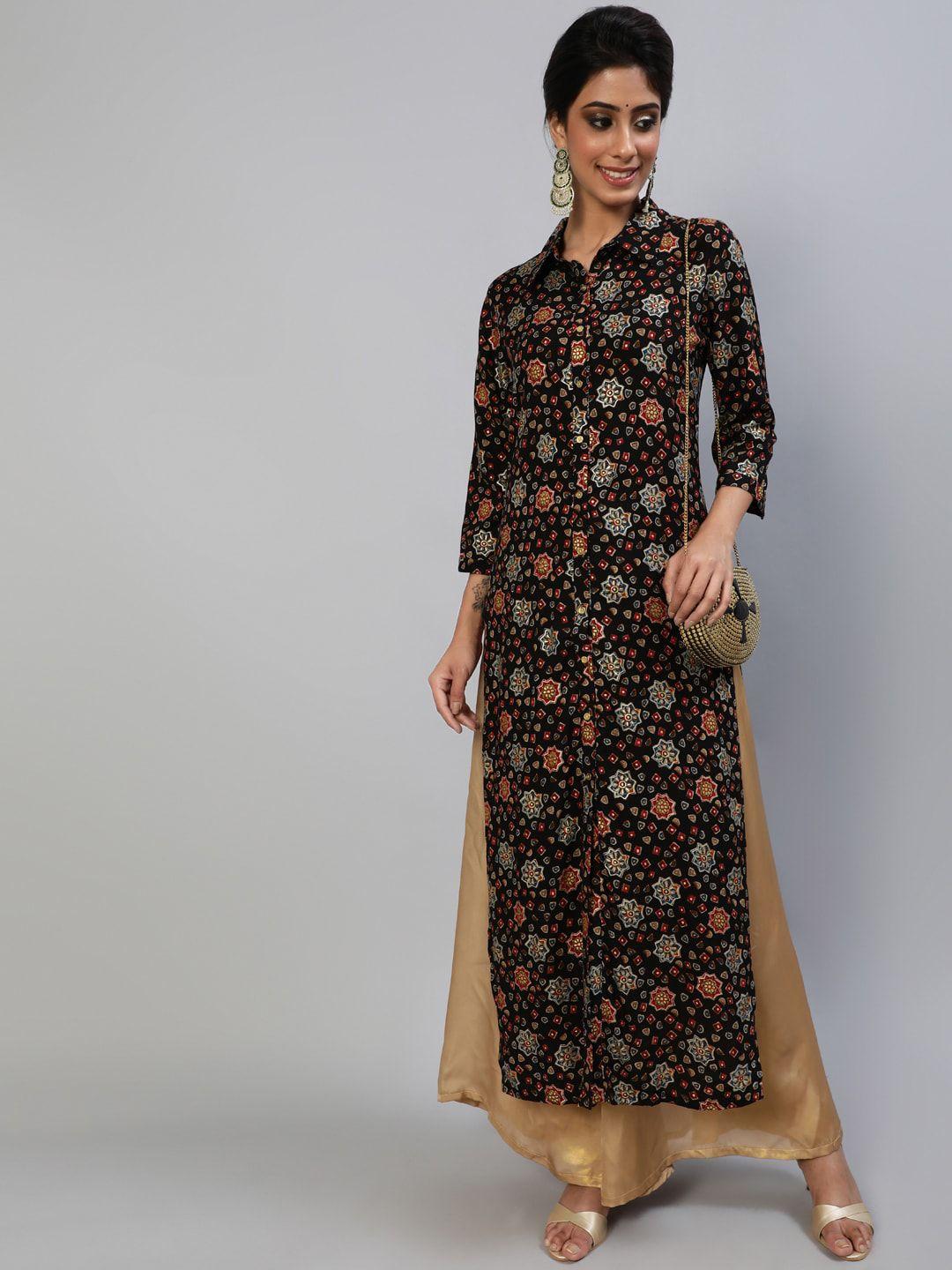 aks couture ethnic motifs printed shirt collar kurta