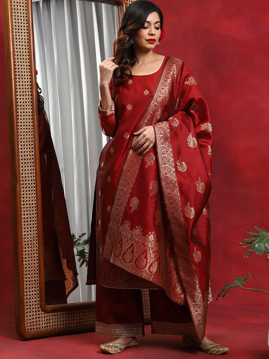 aks couture ethnic motifs woven design regular gotta patti kurta with palazzos & dupatta