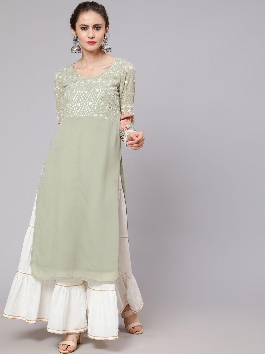 aks couture floral embroidered gotta patti georgette kurta