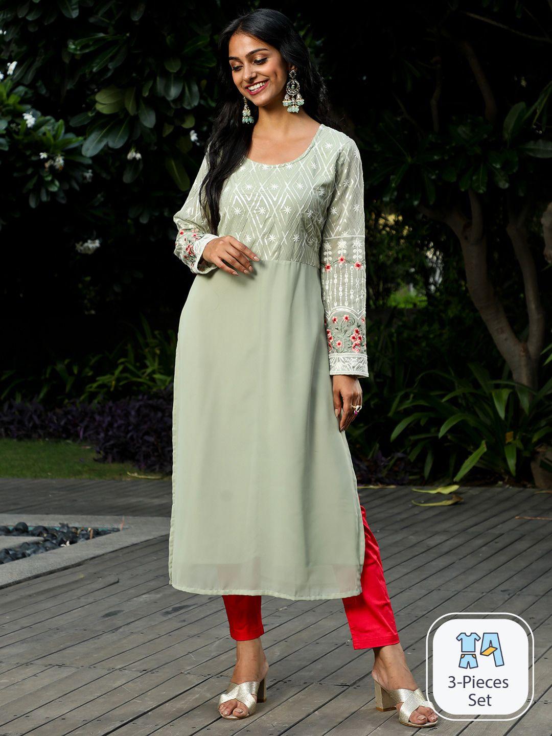 aks couture floral embroidered sequinned kurta