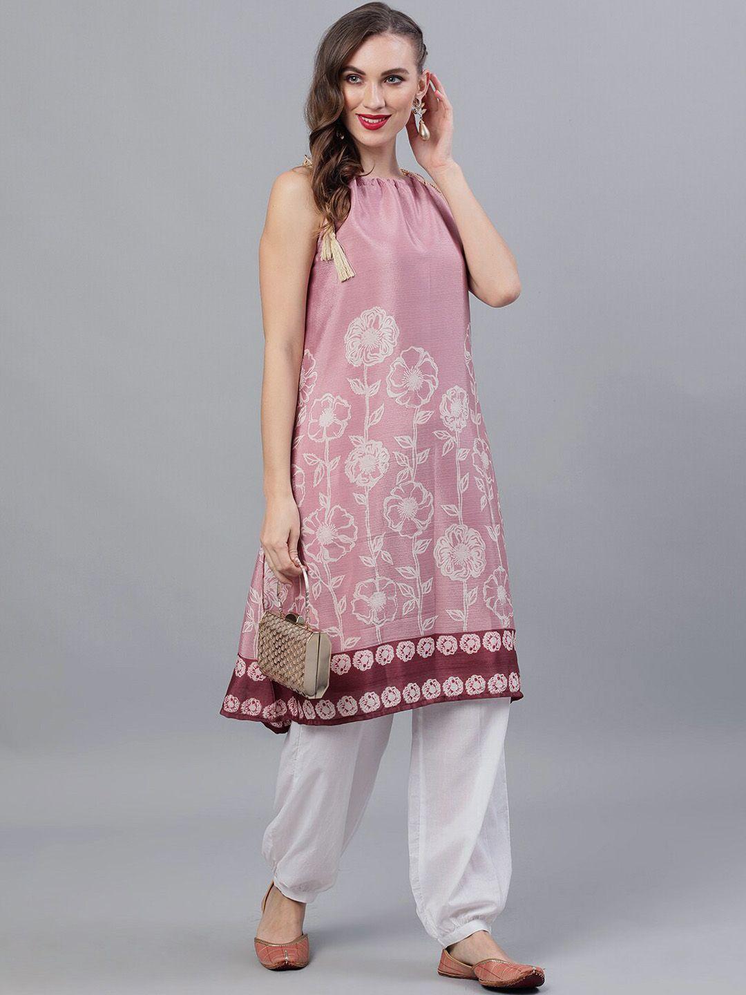 aks couture floral printed halter neck kurta