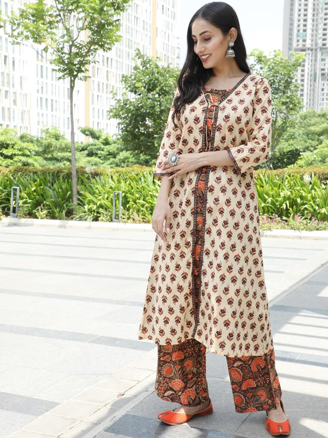 aks couture floral printed pure cotton kurta with palazzos