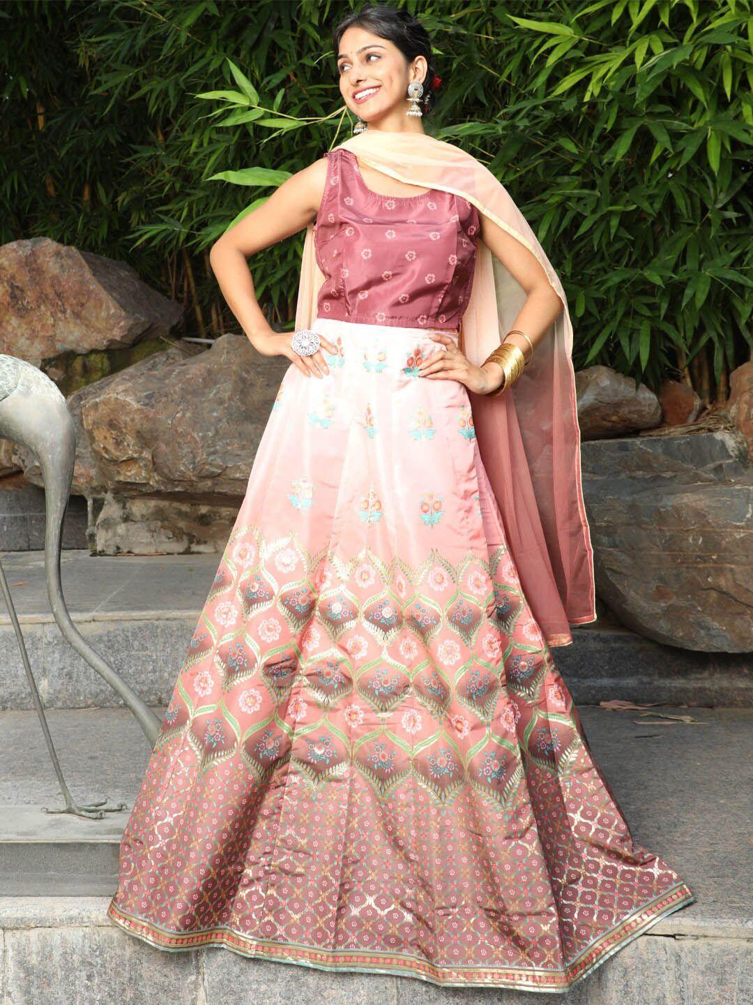 aks couture floral printed ready to wear lehenga & blouse with dupatta