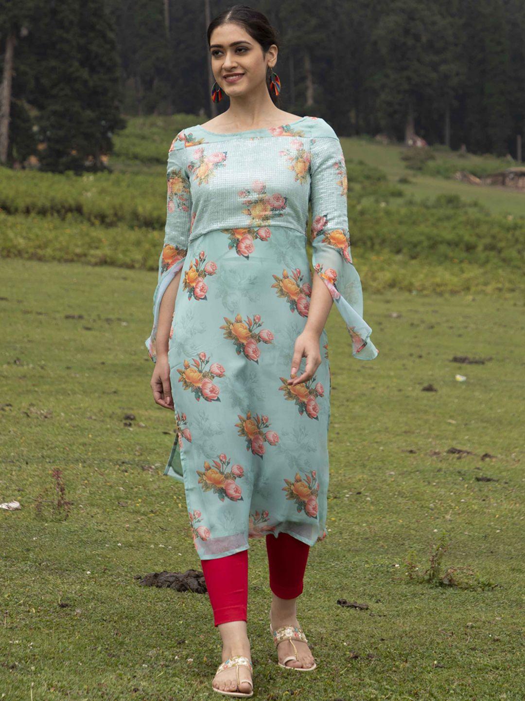 aks couture floral printed sequinned kurta