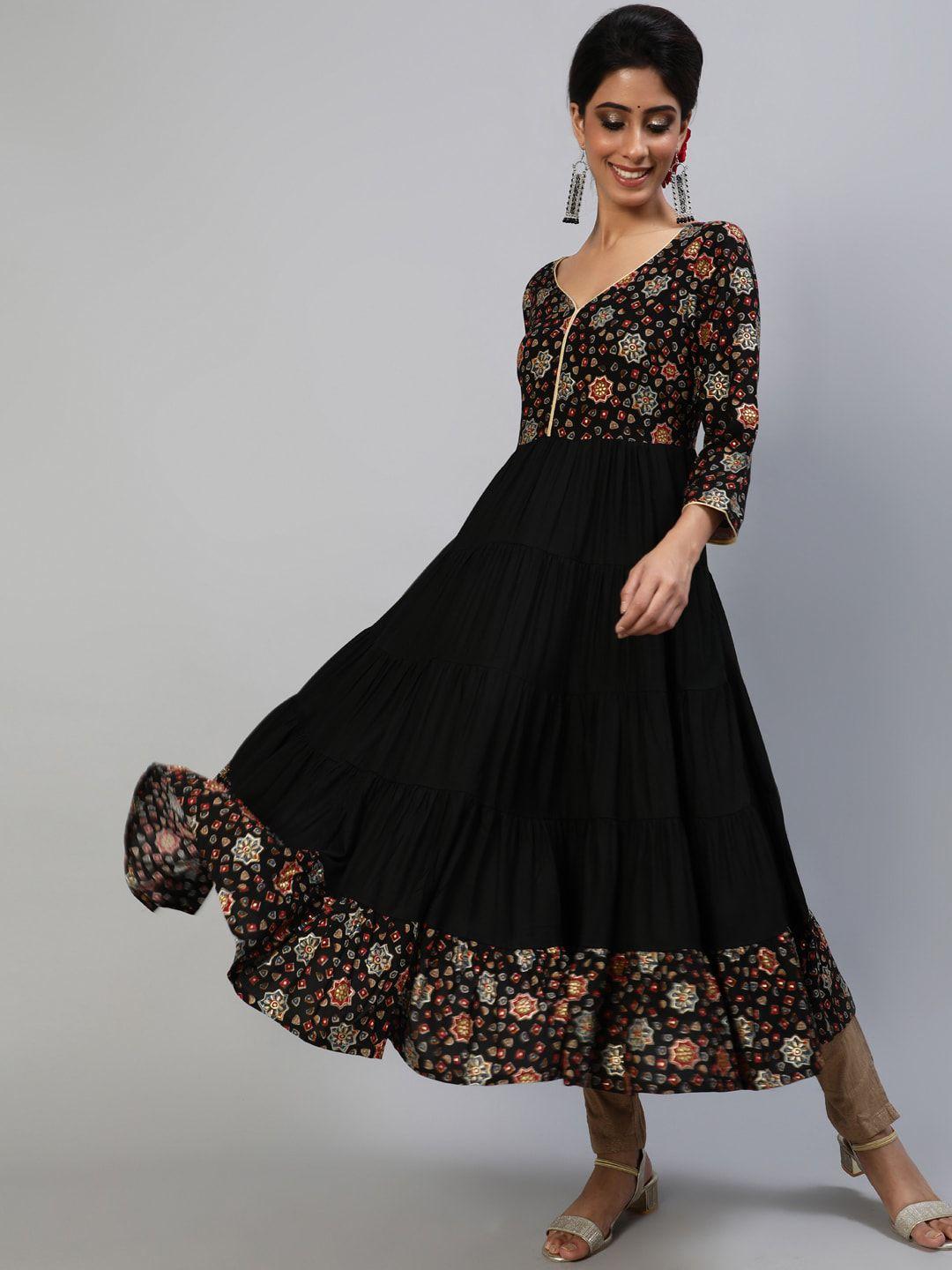 aks couture floral printed tiered anarkali kurta