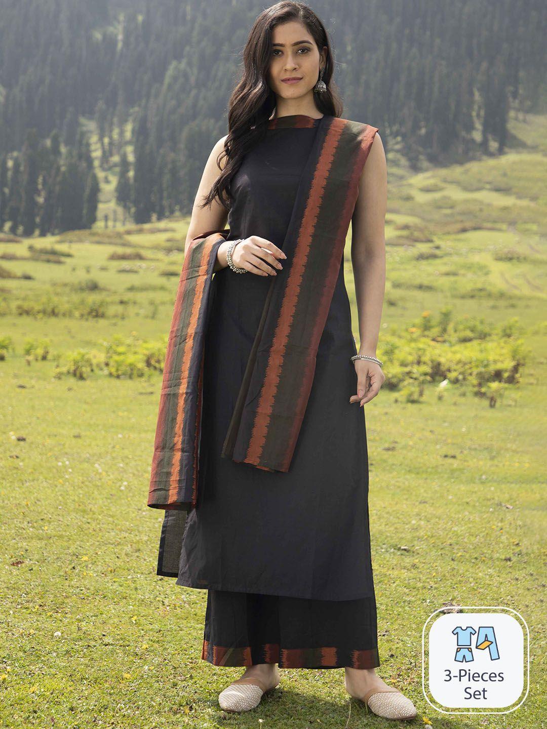 aks couture halter neck pure cotton straight kurta & palazzos with dupatta