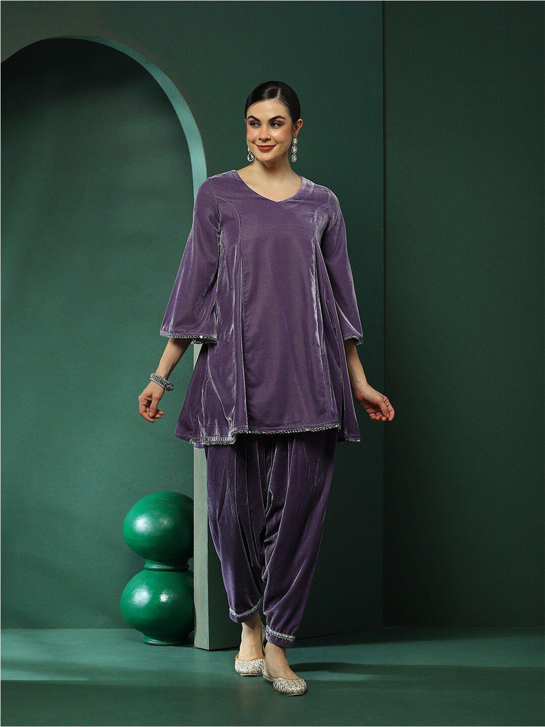 aks couture lace detail v-neck tunic with trousers co-ords