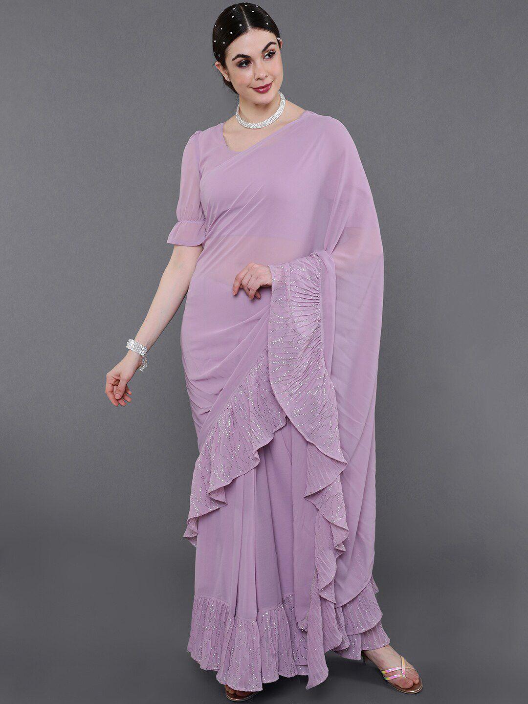 aks couture lavender beads and stones pure georgette saree
