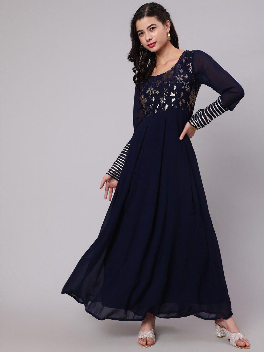 aks couture navy blue georgette maxi dress