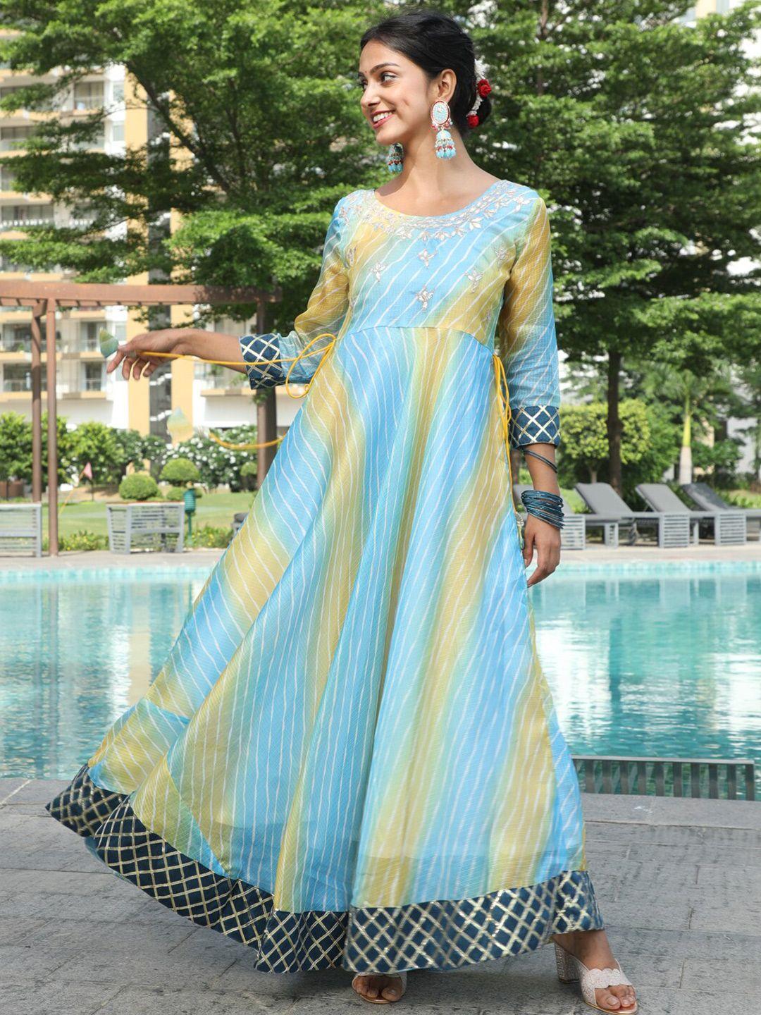 aks couture striped cotton maxi ethnic dress