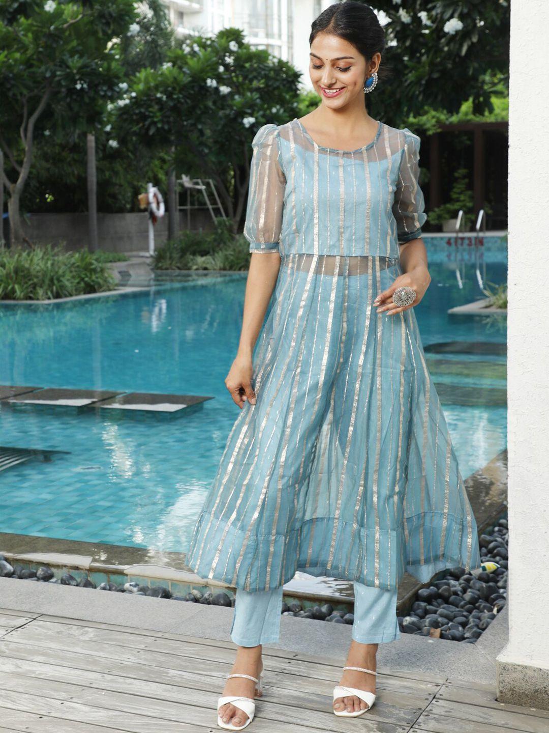 aks couture striped woven design anarkali kurta with trousers