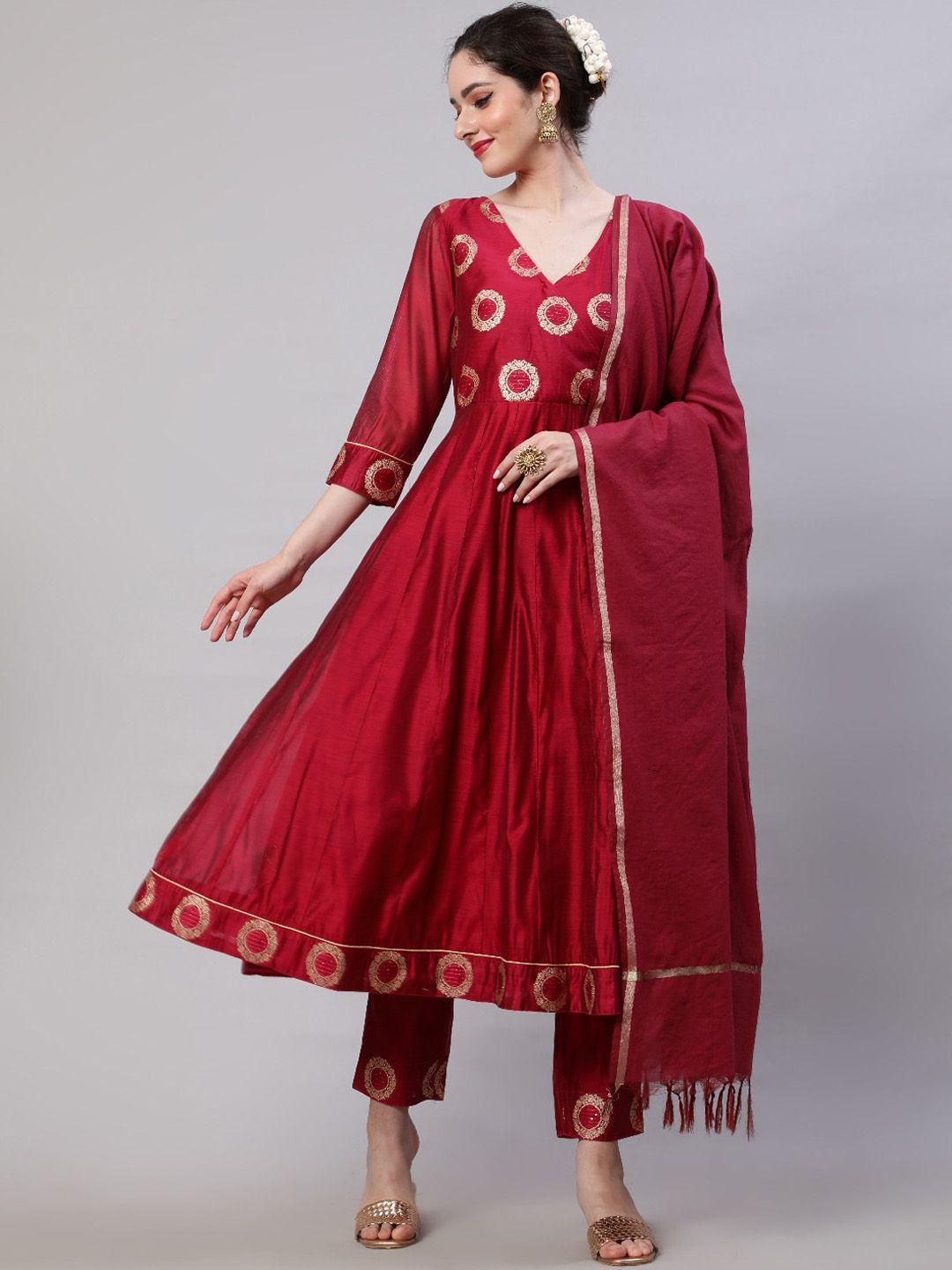 aks couture woven design  empire chanderi silk anarkali kurta with trousers & dupatta