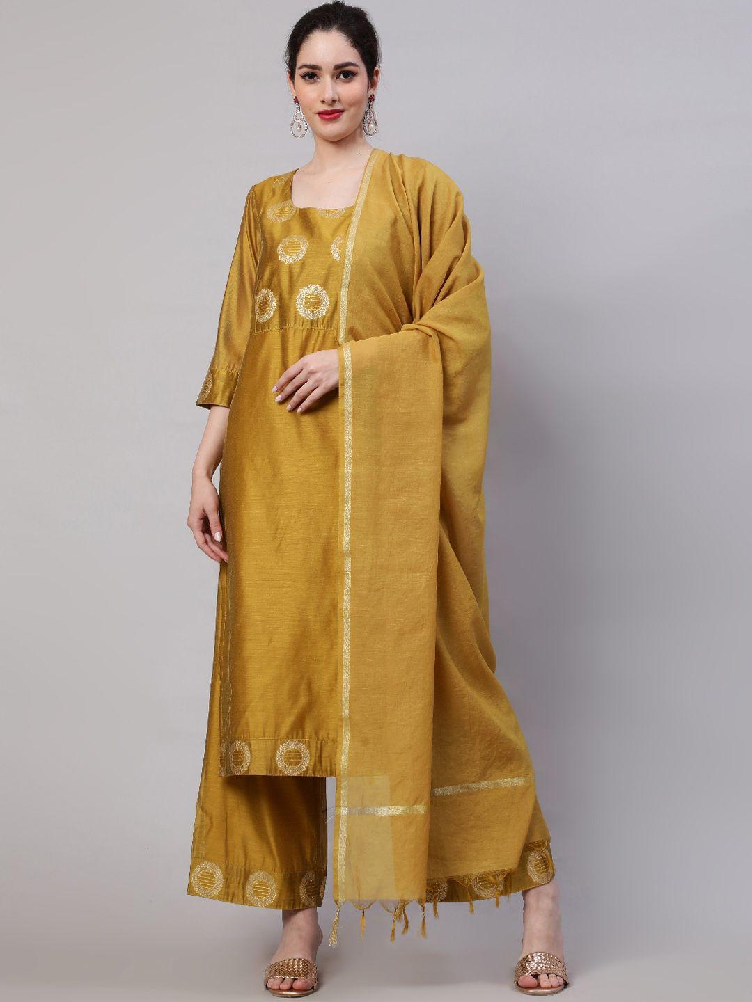 aks couture woven design chanderi silk kurta with palazzos & dupatta