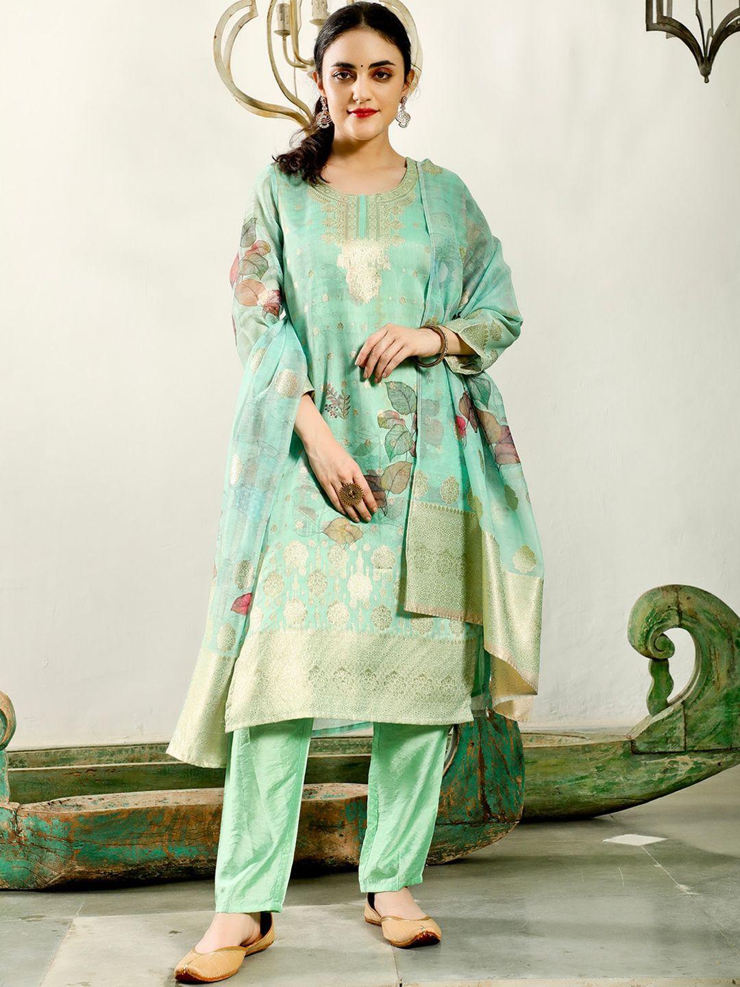 aks couture woven design straight kurta & trousers with dupatta