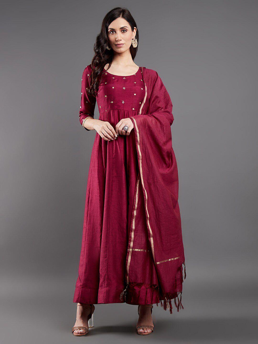aks embroidered ethnic maxi dress with dupatta