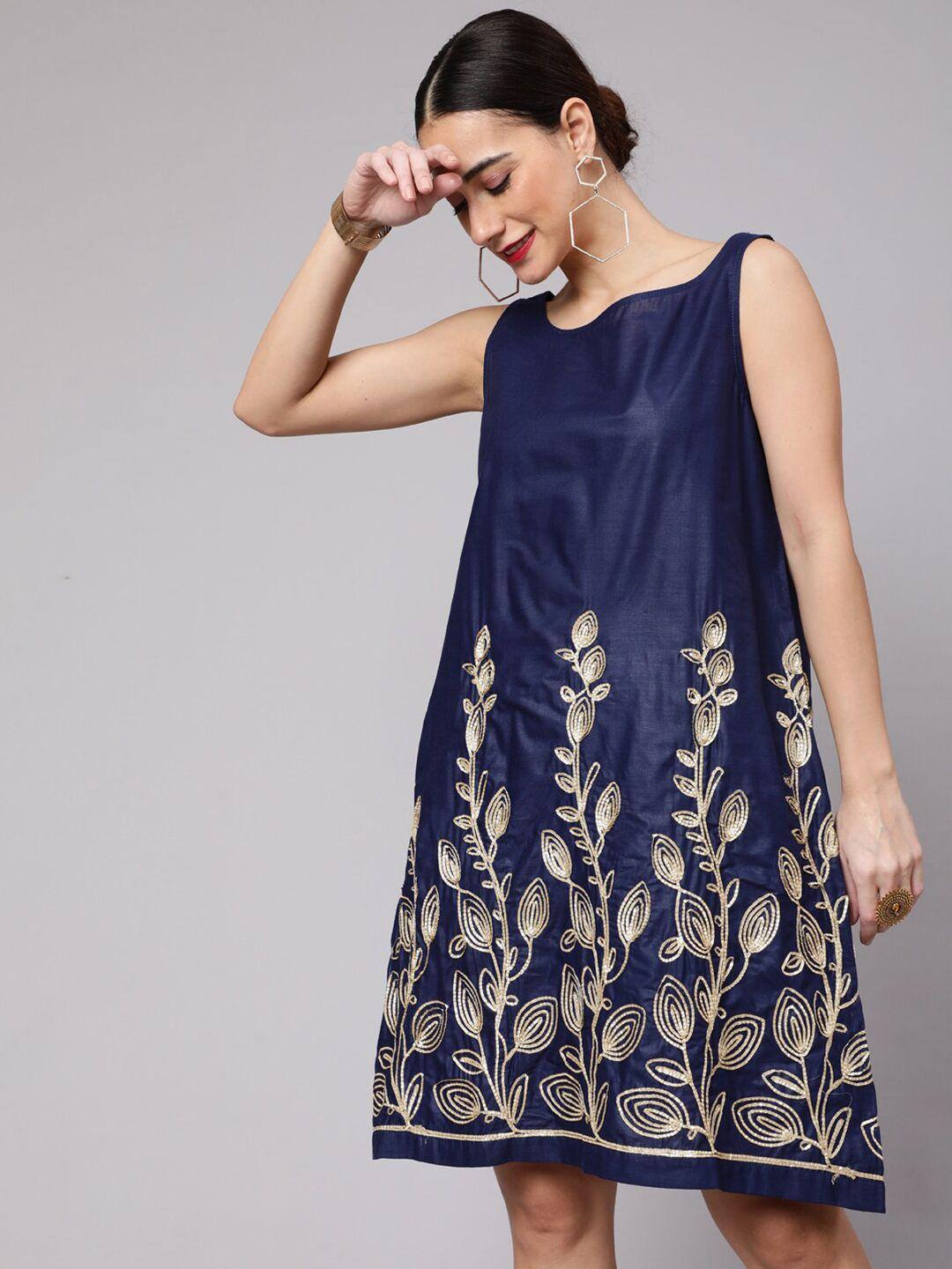 aks embroidered sleeveless a-line ethnic dress