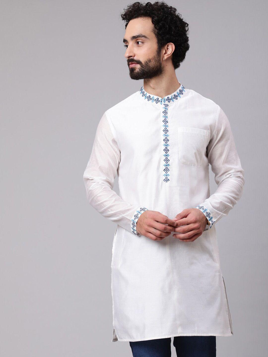 aks ethnic motifs embroidered band collar regular kurta