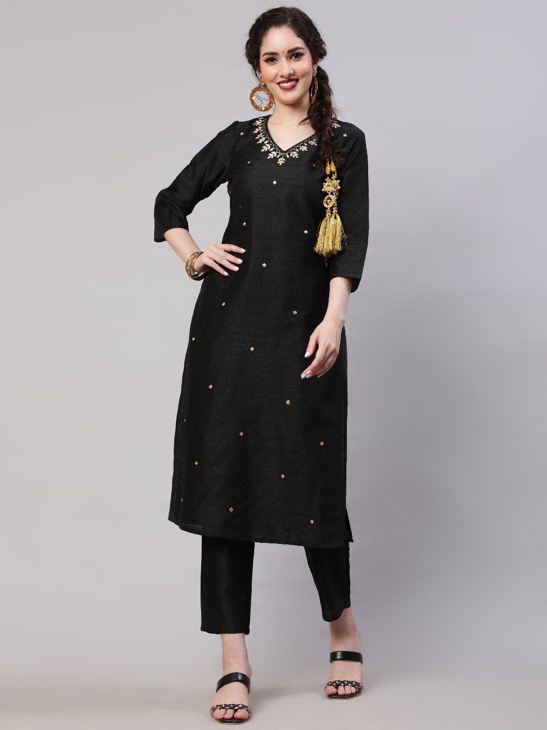 aks ethnic motifs embroidered mirror work straight kurta with trousers