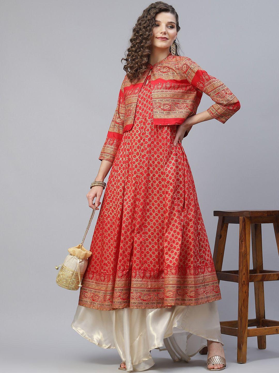 aks ethnic motifs printed anarkali kurta with jacket