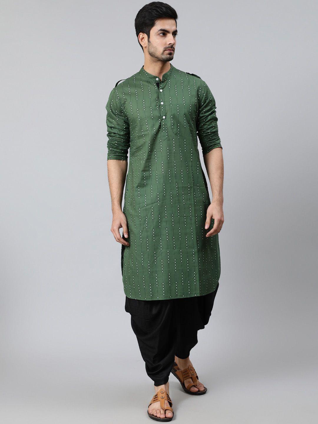 aks ethnic motifs printed band collar cotton pathani kurta