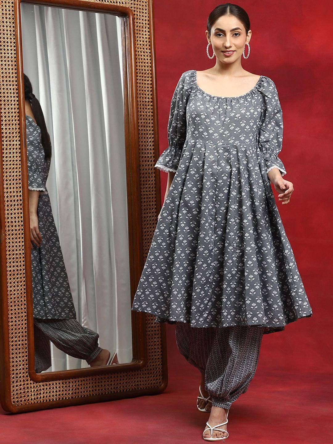 aks ethnic motifs printed empire pure cotton kurta with salwar