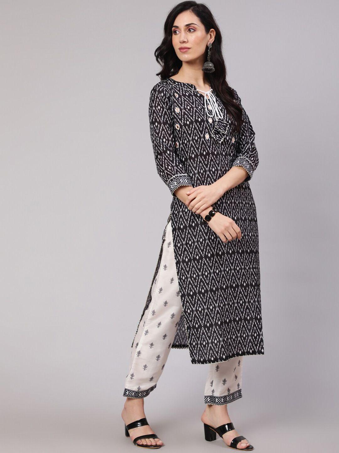 aks ethnic motifs printed mirror work kurta with palazzos & dupatta