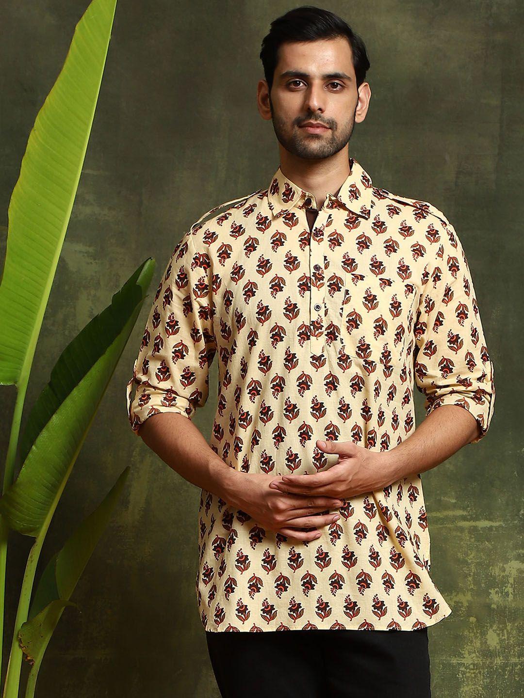 aks ethnic motifs printed pure cotton straight short kurta