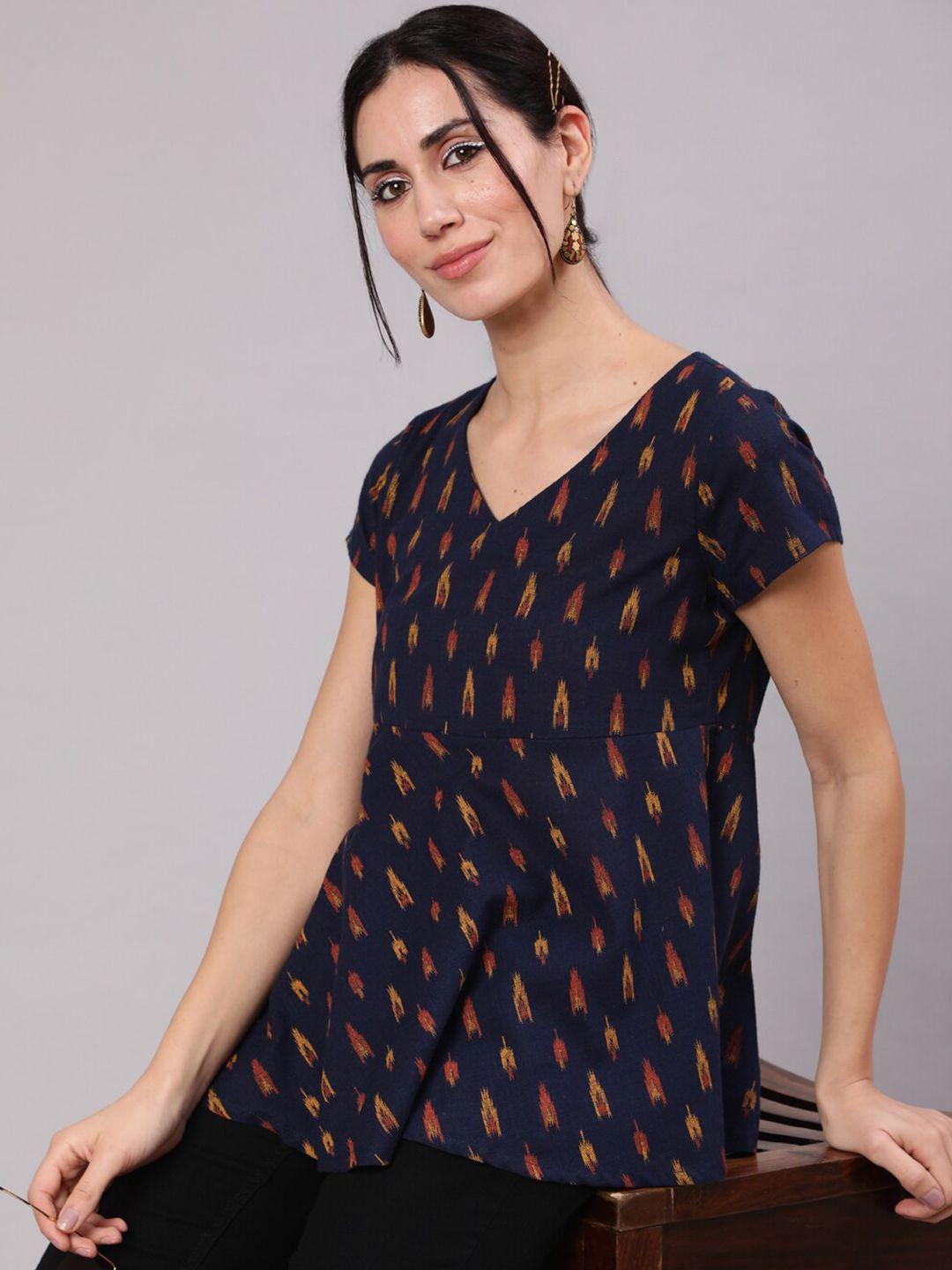 aks ethnic motifs printed v-neck pure cotton empire top