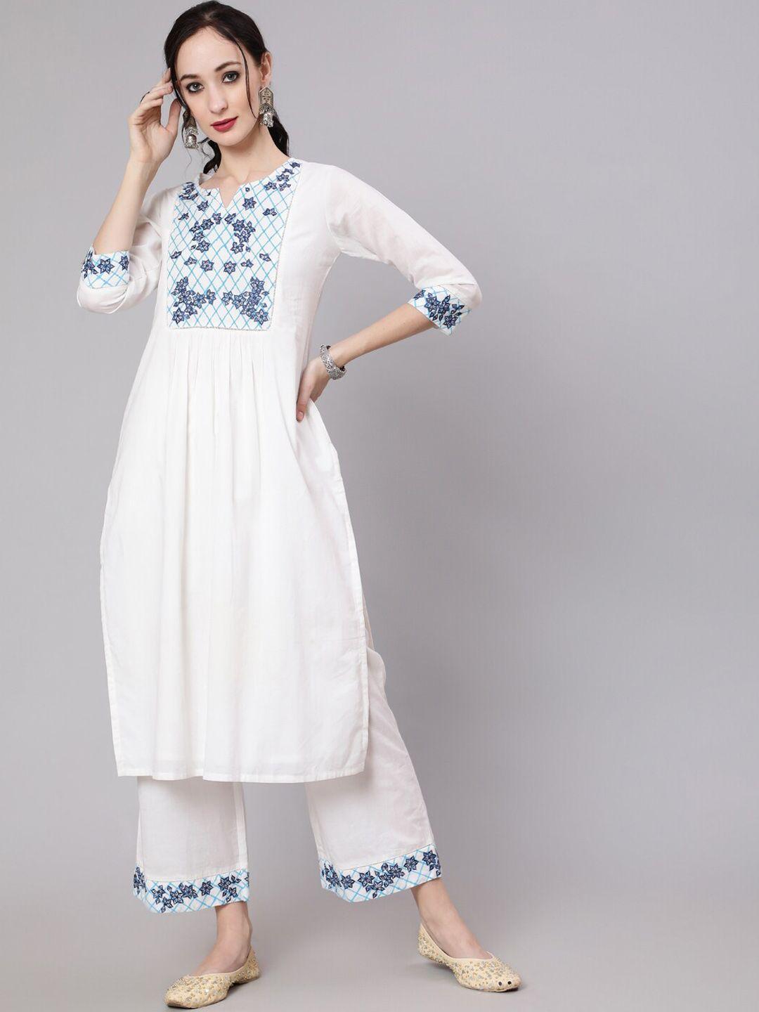 aks floral embroidered straight kurta with palazzos