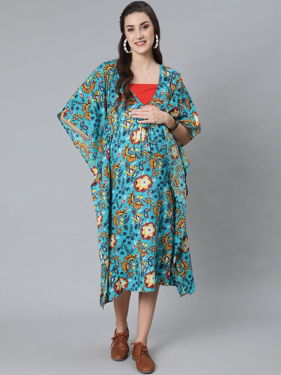 aks floral printed cotton maternity kaftan midi dress
