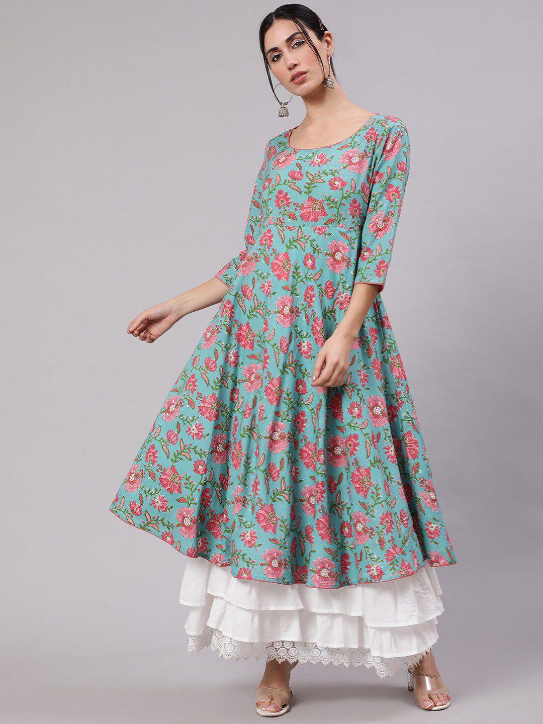 aks floral printed layered cotton maxi dress