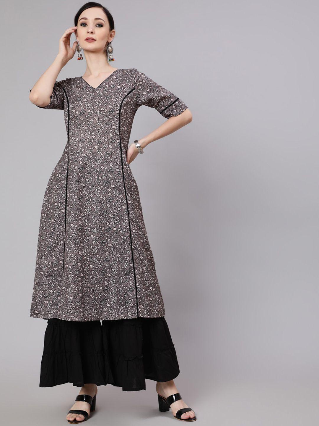 aks floral printed panelled a-line kurta