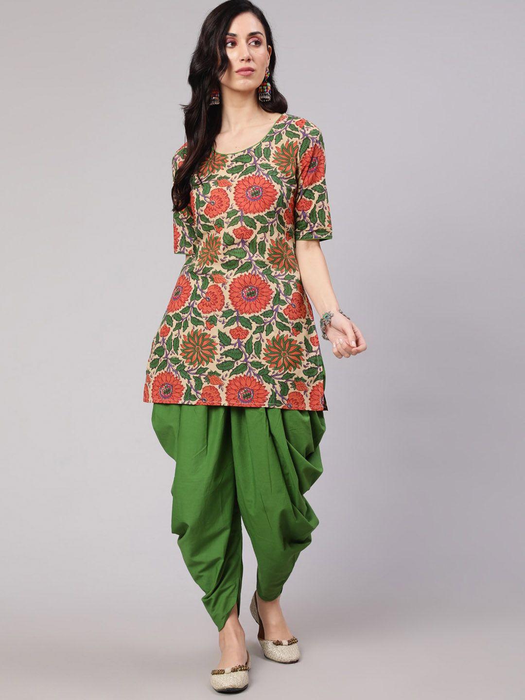 aks floral printed pure cotton straight kurta with dhoti pants
