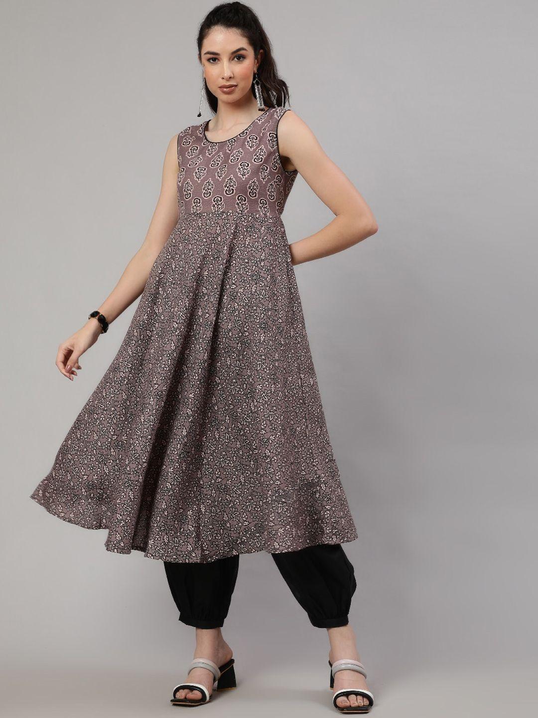 aks floral printed round neck anarkali kurta & salwar