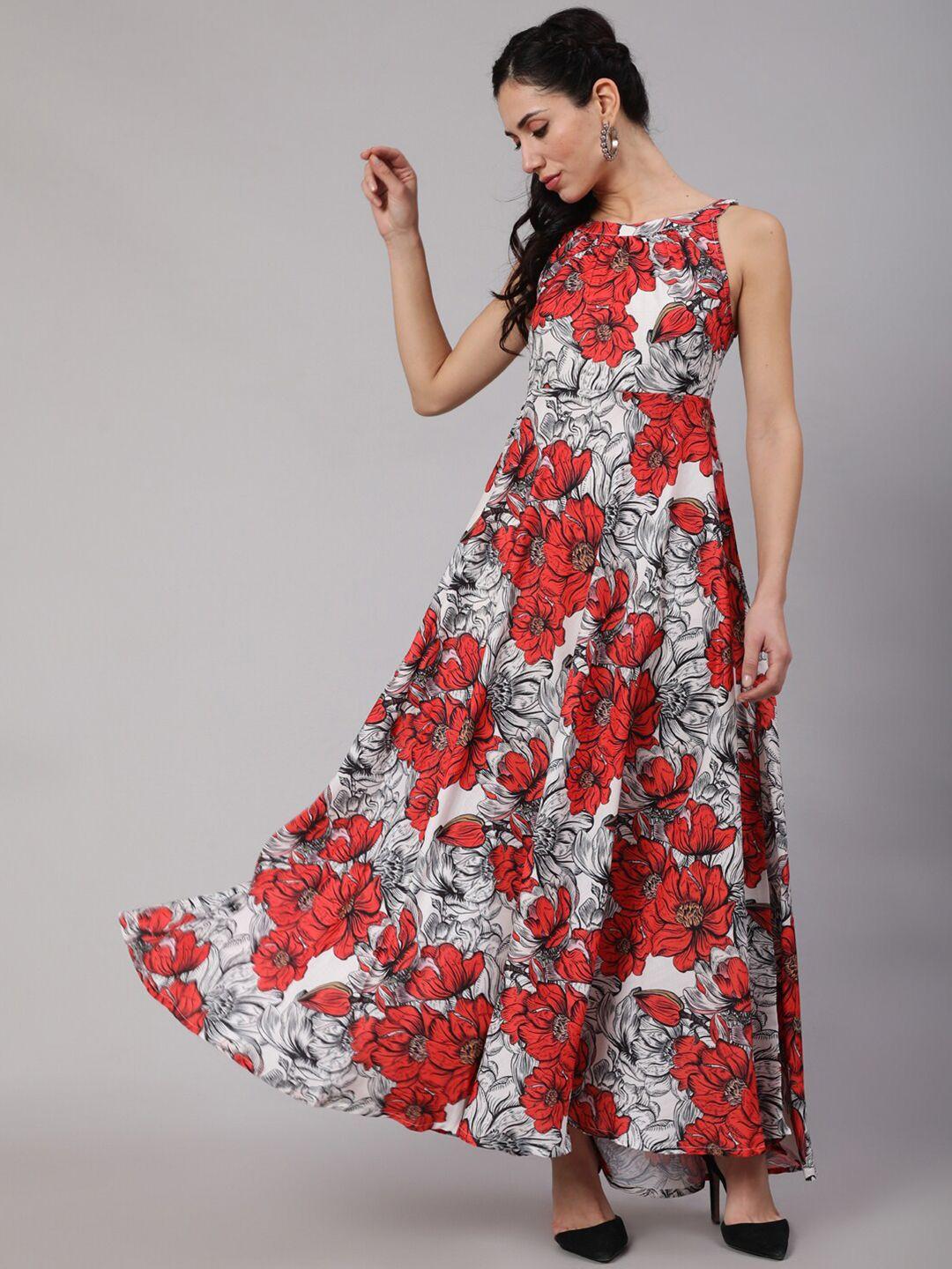 aks floral printed shoulder strap maxi dress