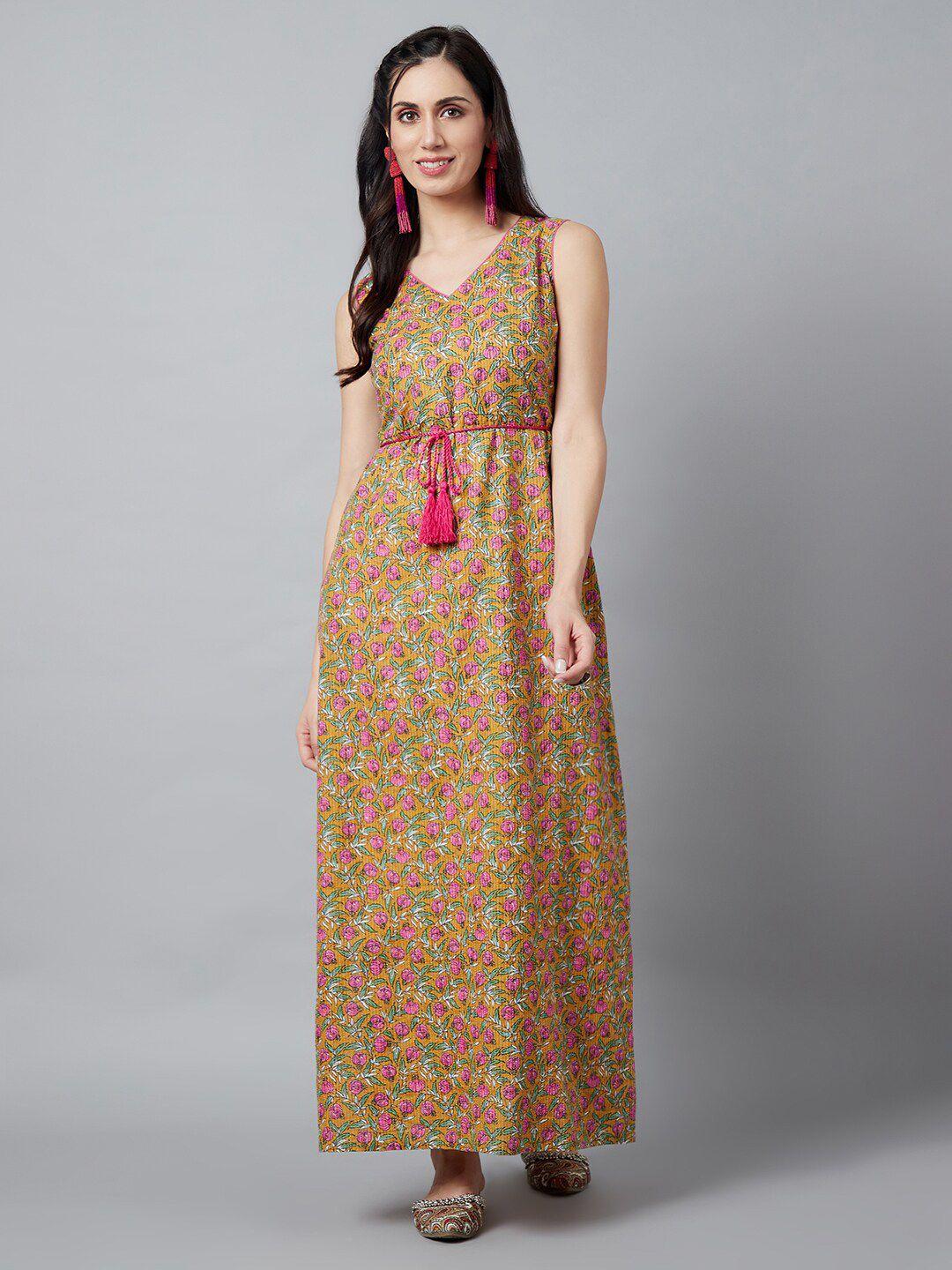 aks floral printed sleeveless cotton maxi dress