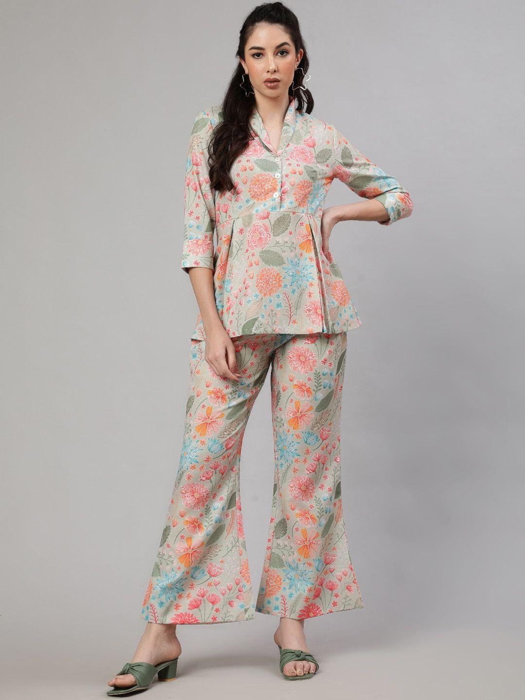 aks floral printed top & trousers