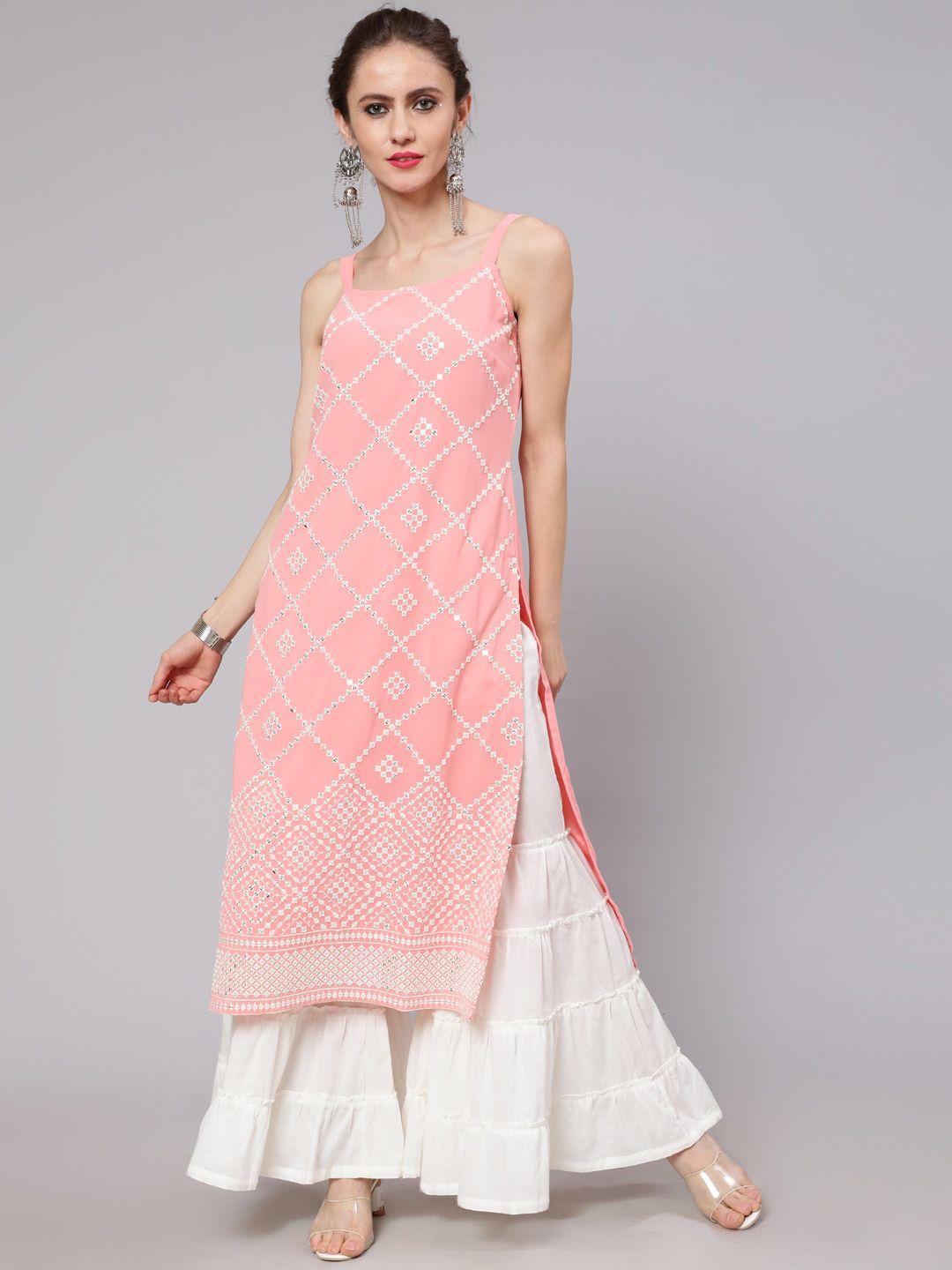 aks geometric mirror work straight kurta